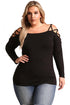 Sexy Black Strappy Crisscross Cold Shoulder Plus Size Top